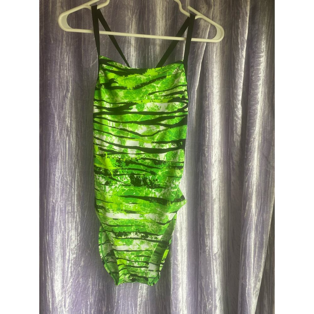 Adidas infinitex one piece performance swimsuit size 32 black green racerback